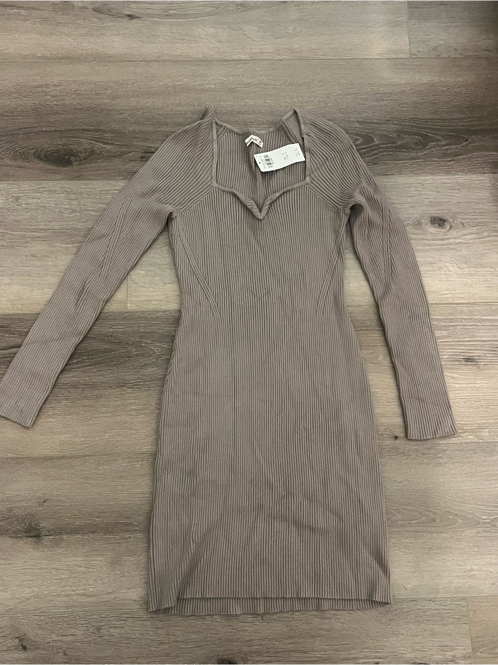 Abercrombie & Fitch Ribbed V-Neck Bodycon Mini Dress - Taupe